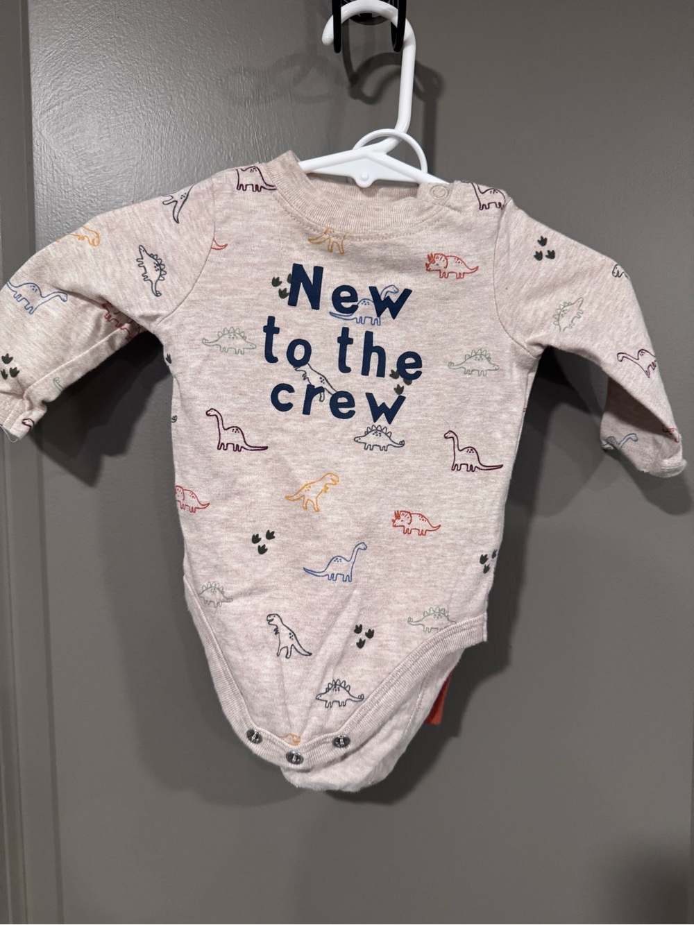 Garanimals Beige Long-Sleeve Dinosaur Bodysuit with Navy Text